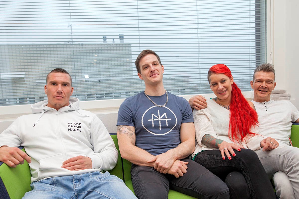 Antti, Matti, Tara ja Jarkko osallistuvat KEIJO-hankkeen kokemusasiantuntijakoulutukseen.